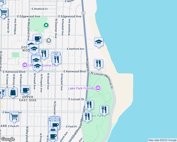 map of restaurants, bars, coffee shops, grocery stores, and more near in Milwaukee