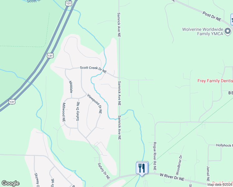 map of restaurants, bars, coffee shops, grocery stores, and more near 6109 Samrick Avenue Northeast in Plainfield charter Township