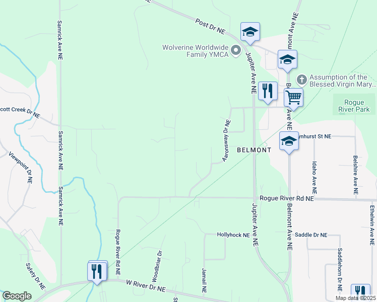 map of restaurants, bars, coffee shops, grocery stores, and more near 6114 Maksimowski Avenue Northeast in Plainfield charter Township