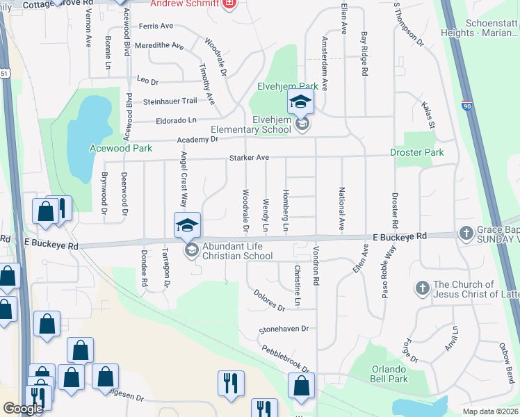 map of restaurants, bars, coffee shops, grocery stores, and more near 1606 Wendy Lane in Madison