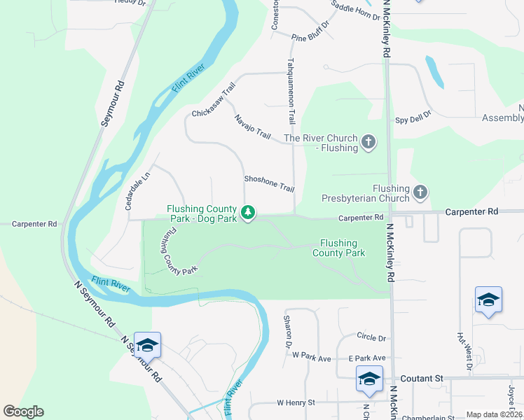 map of restaurants, bars, coffee shops, grocery stores, and more near 9197 Shoshone Trail in Flushing