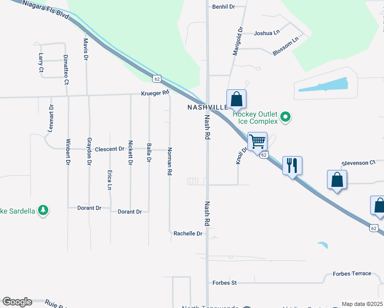 map of restaurants, bars, coffee shops, grocery stores, and more near 7254 Nash Road in North Tonawanda