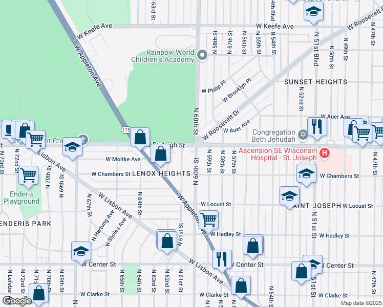 map of restaurants, bars, coffee shops, grocery stores, and more near in Milwaukee