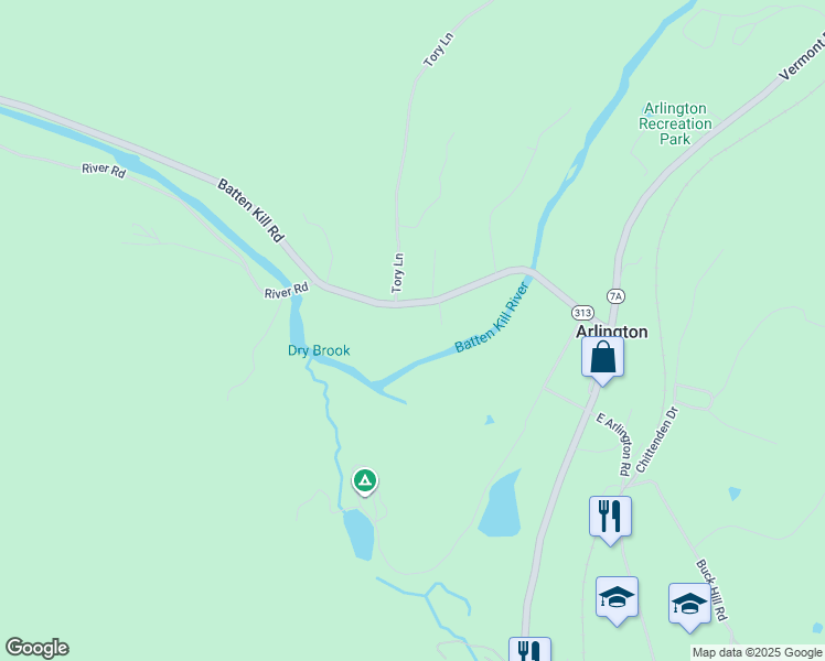 map of restaurants, bars, coffee shops, grocery stores, and more near 433 Vermont 313 in Arlington