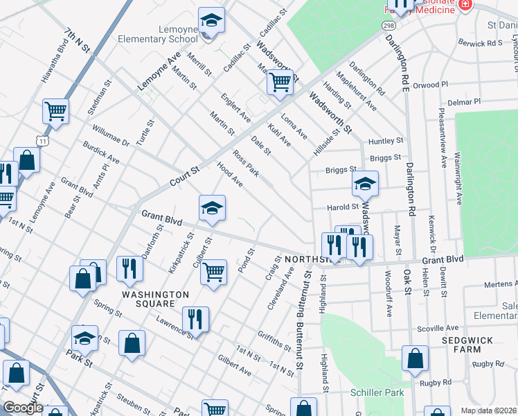 map of restaurants, bars, coffee shops, grocery stores, and more near 220 Hood Avenue in Syracuse