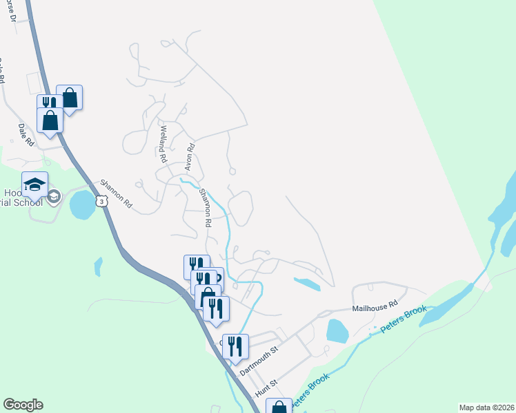 map of restaurants, bars, coffee shops, grocery stores, and more near 24 Trent Road in Hooksett