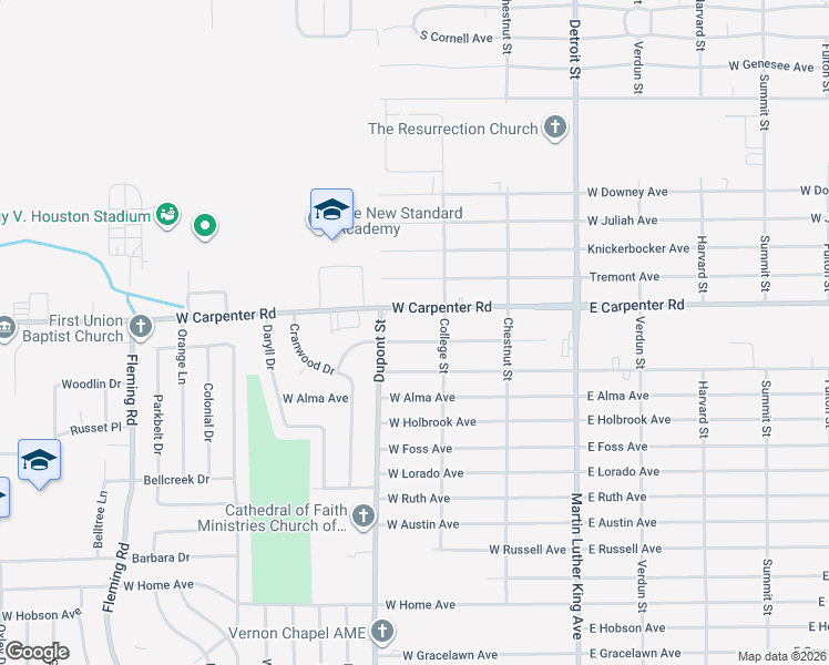 map of restaurants, bars, coffee shops, grocery stores, and more near 629 West Carpenter Road in Flint