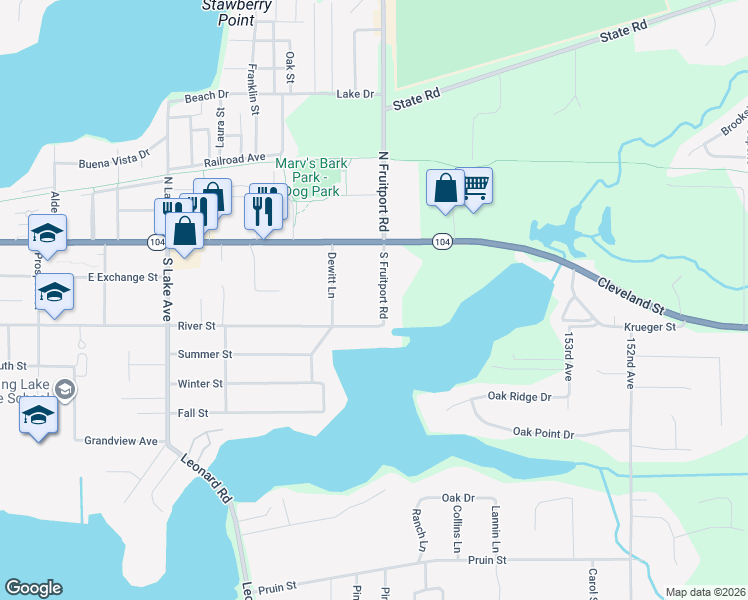 map of restaurants, bars, coffee shops, grocery stores, and more near 203 South Fruitport Road in Spring Lake