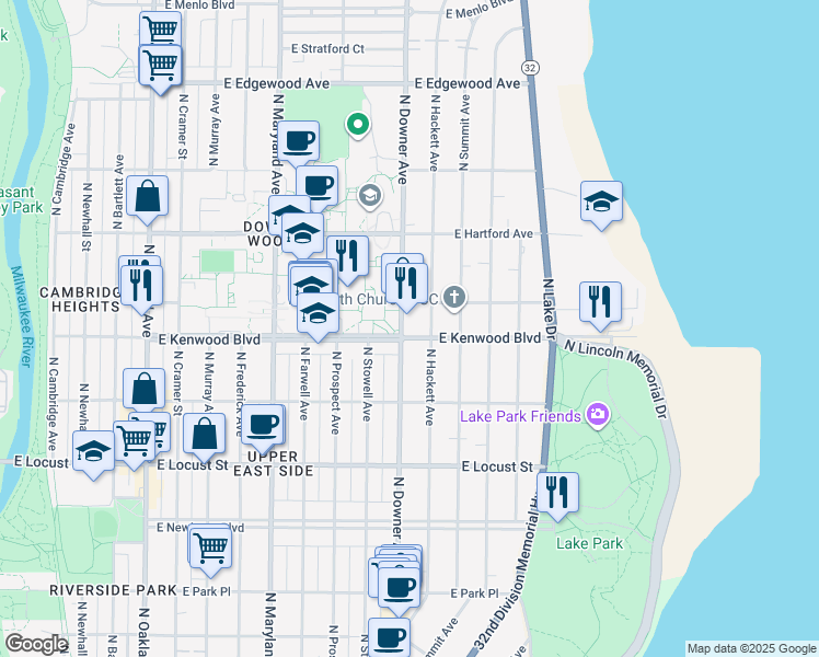 map of restaurants, bars, coffee shops, grocery stores, and more near 2611 East Hampshire Street in Milwaukee