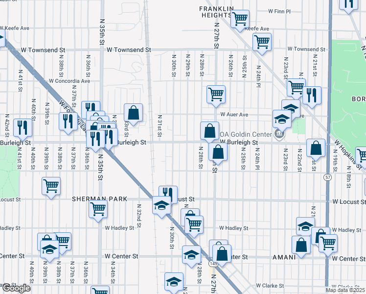 map of restaurants, bars, coffee shops, grocery stores, and more near 3106 North 29th Street in Milwaukee