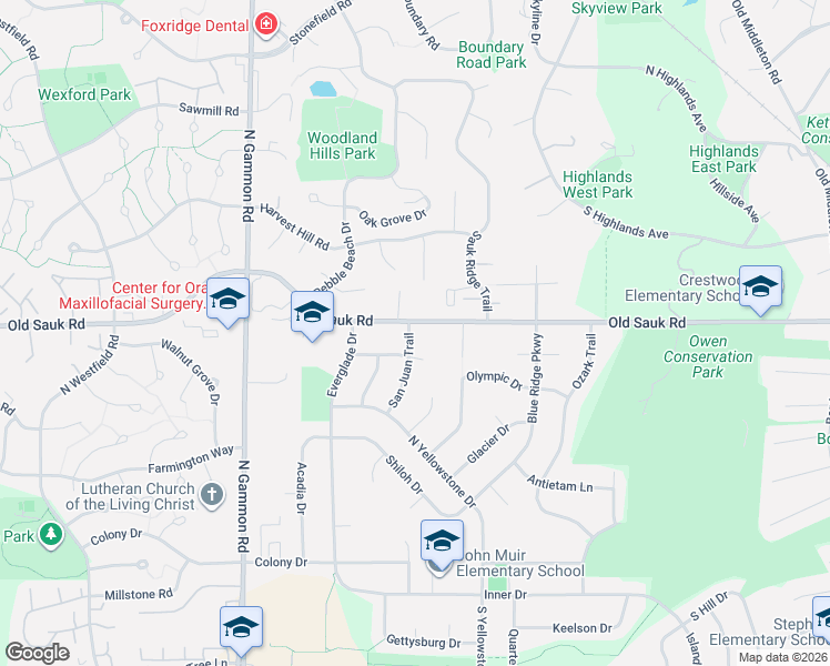map of restaurants, bars, coffee shops, grocery stores, and more near 6614 Old Sauk Road in Madison
