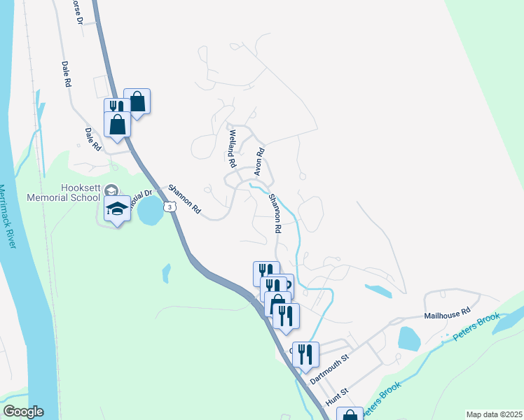 map of restaurants, bars, coffee shops, grocery stores, and more near 2 Trent Road in Hooksett