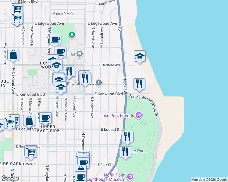 map of restaurants, bars, coffee shops, grocery stores, and more near 3005 East Hampshire Street in Milwaukee