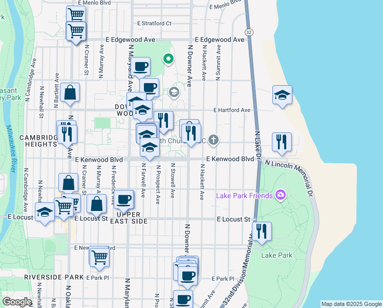 map of restaurants, bars, coffee shops, grocery stores, and more near 2611 East Hampshire Street in Milwaukee