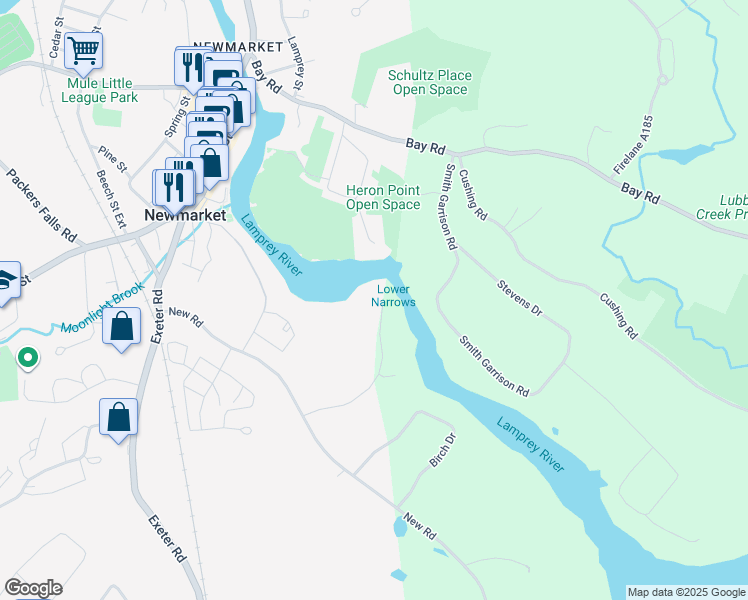 map of restaurants, bars, coffee shops, grocery stores, and more near 25 Great Cove Drive in Newmarket