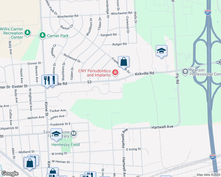 map of restaurants, bars, coffee shops, grocery stores, and more near 34 Watertree Drive in East Syracuse