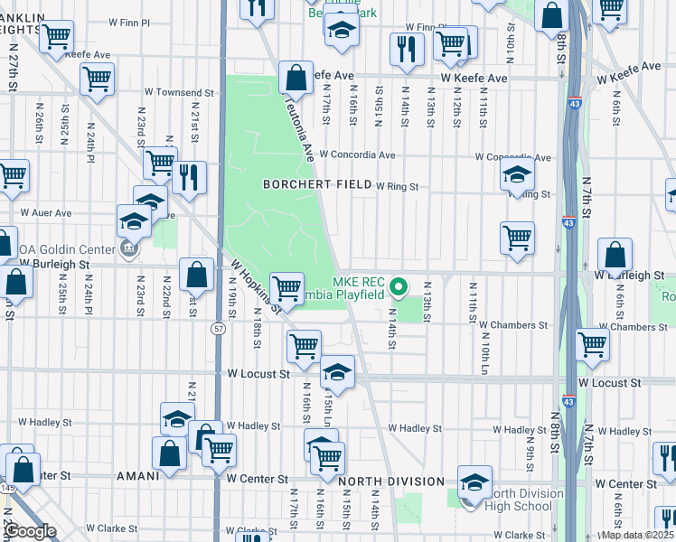map of restaurants, bars, coffee shops, grocery stores, and more near 3101 North Teutonia Avenue in Milwaukee