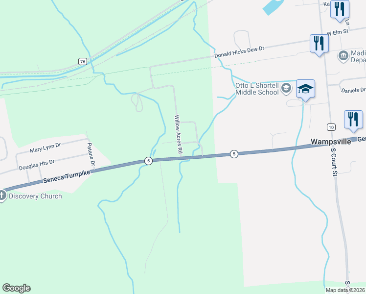 map of restaurants, bars, coffee shops, grocery stores, and more near 7304 Willow Acres Road Spur in Canastota