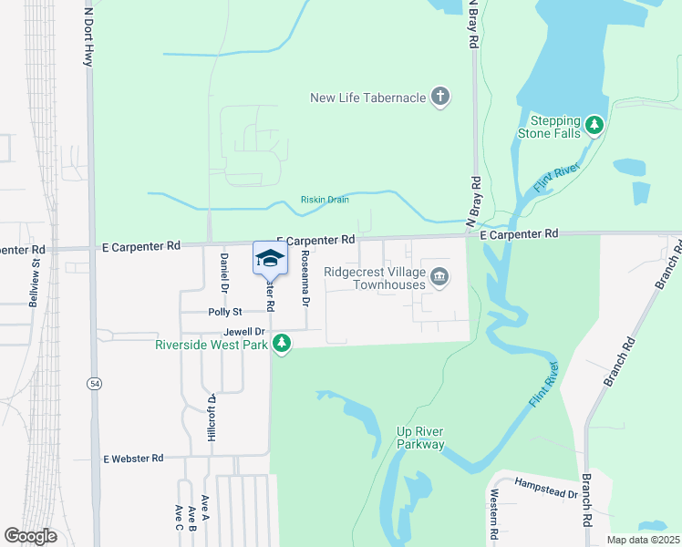 map of restaurants, bars, coffee shops, grocery stores, and more near 2122 East Carpenter Road in Flint