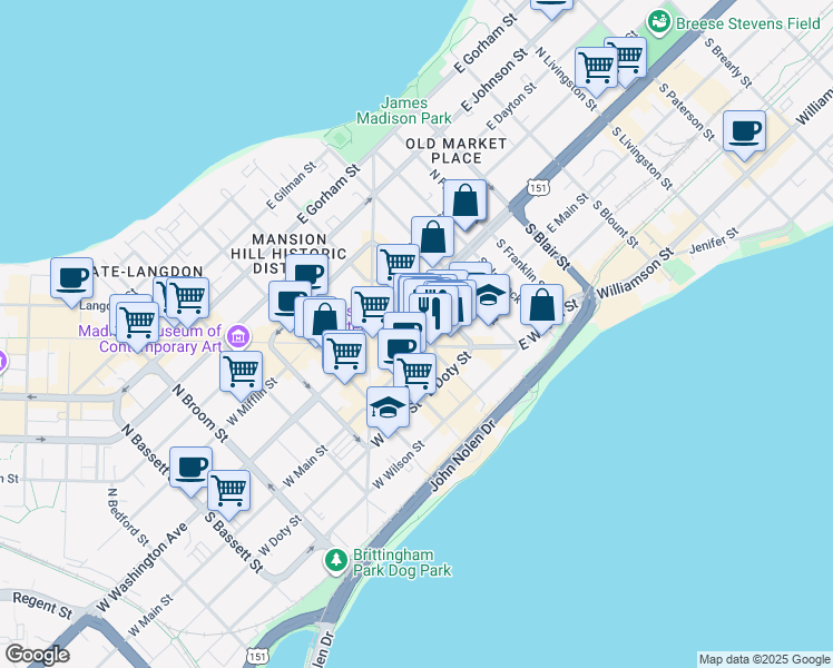 map of restaurants, bars, coffee shops, grocery stores, and more near in 