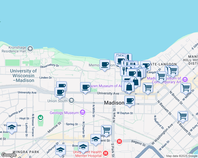 map of restaurants, bars, coffee shops, grocery stores, and more near in Madison
