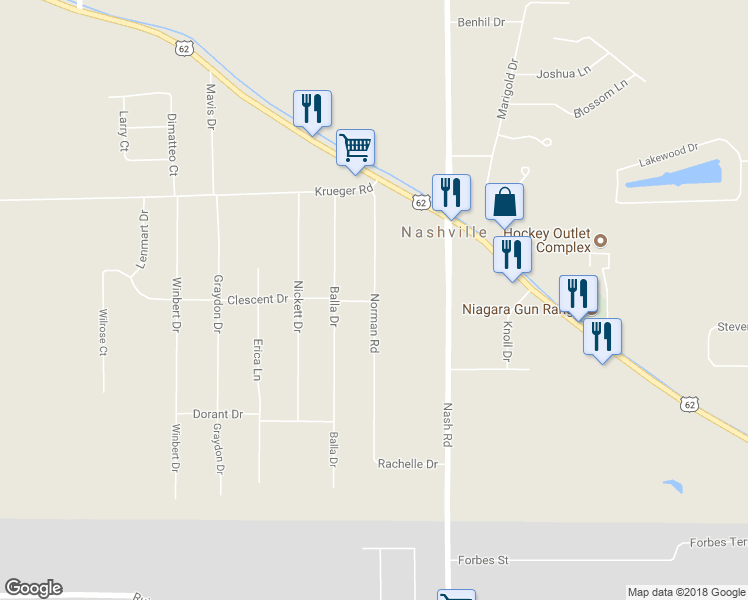 map of restaurants, bars, coffee shops, grocery stores, and more near 7216 Norman Road in North Tonawanda