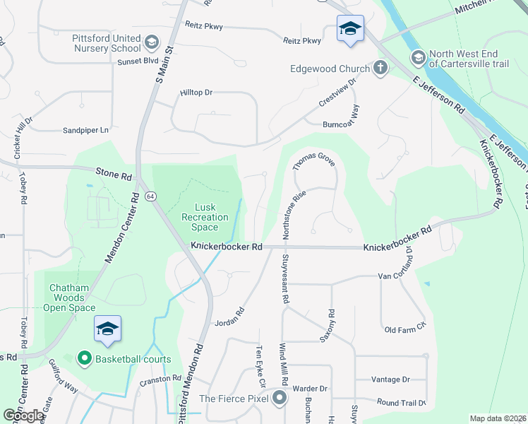 map of restaurants, bars, coffee shops, grocery stores, and more near 15 Mill Neck Lane in Pittsford