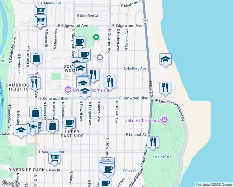 map of restaurants, bars, coffee shops, grocery stores, and more near 2611 East Hampshire Street in Milwaukee