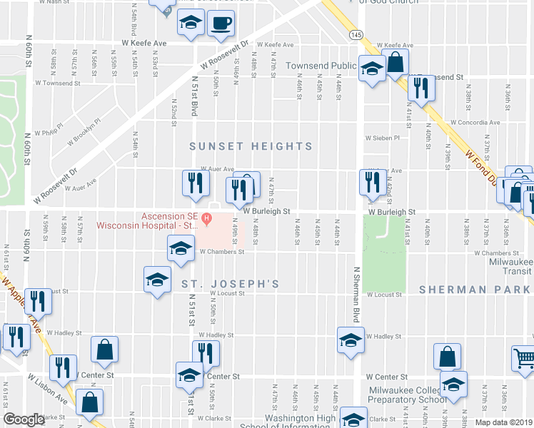 map of restaurants, bars, coffee shops, grocery stores, and more near in Milwaukee