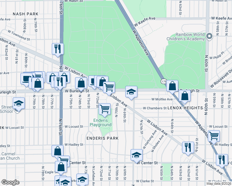 map of restaurants, bars, coffee shops, grocery stores, and more near in Milwaukee