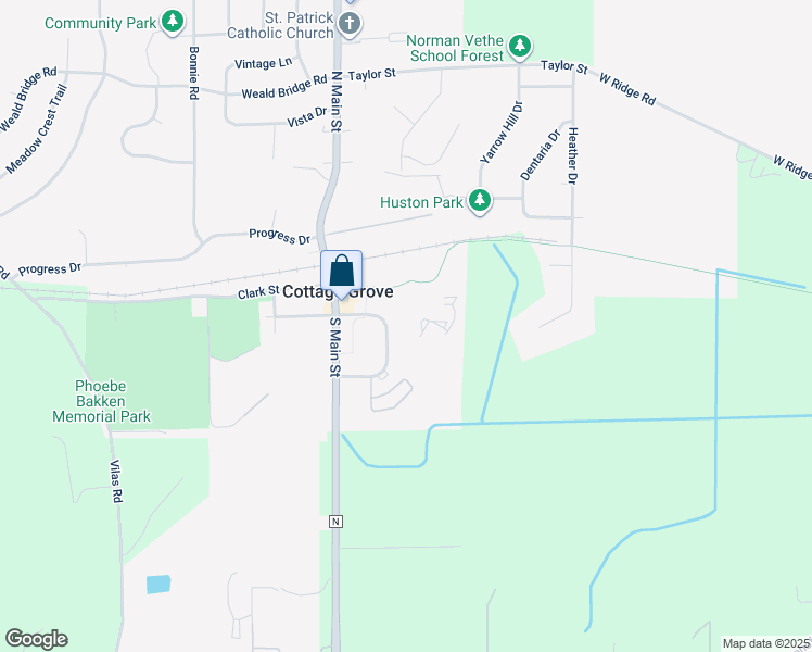 map of restaurants, bars, coffee shops, grocery stores, and more near 101 East Reynolds Street in Cottage Grove