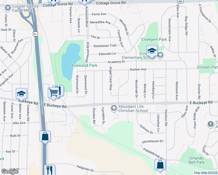 map of restaurants, bars, coffee shops, grocery stores, and more near 1613 Angel Crest Way in Madison
