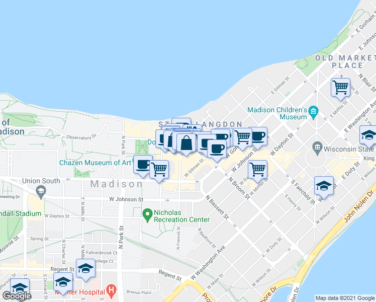 map of restaurants, bars, coffee shops, grocery stores, and more near in Madison