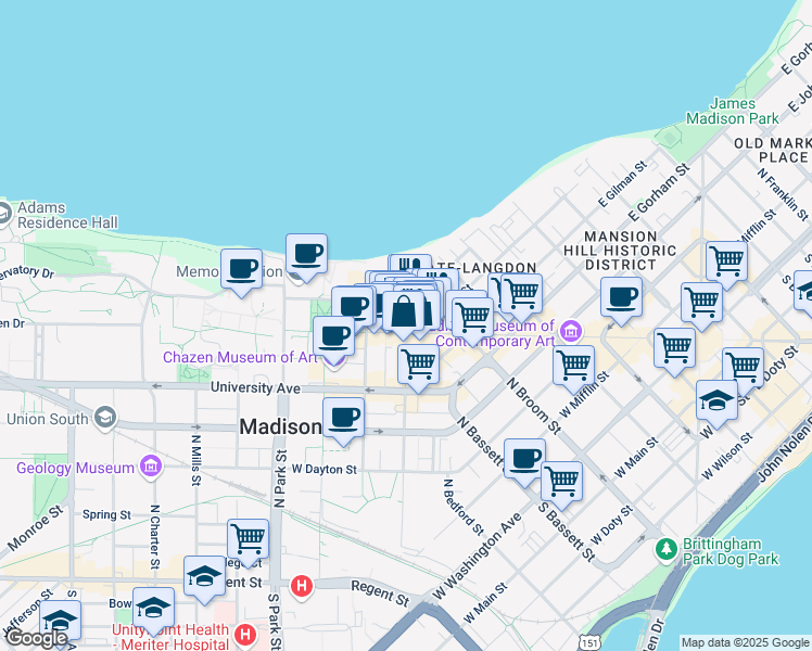 map of restaurants, bars, coffee shops, grocery stores, and more near in Madison