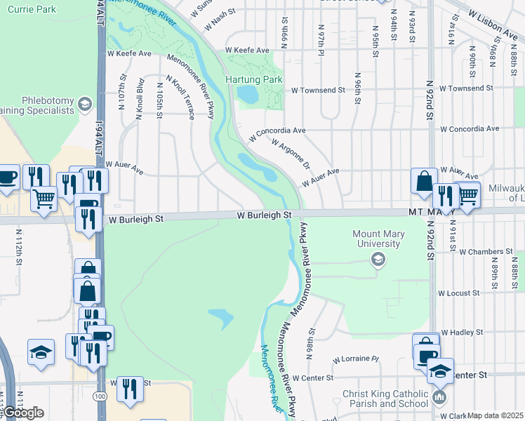 map of restaurants, bars, coffee shops, grocery stores, and more near in Milwaukee