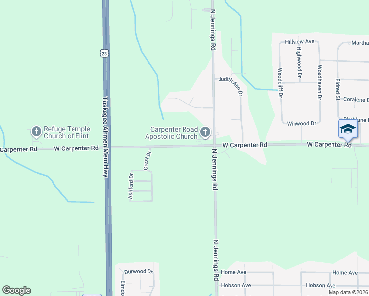 map of restaurants, bars, coffee shops, grocery stores, and more near 4048 West Carpenter Road in Flint