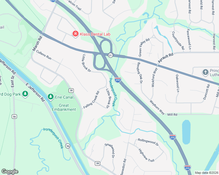 map of restaurants, bars, coffee shops, grocery stores, and more near 36 Little Brook Drive in Pittsford