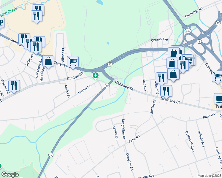map of restaurants, bars, coffee shops, grocery stores, and more near 14 Sherman Oaks Drive in New Hartford