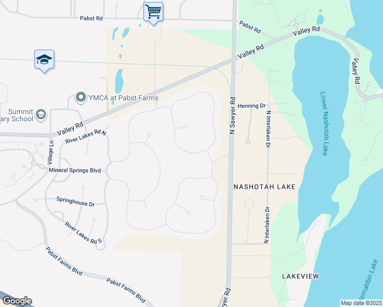 map of restaurants, bars, coffee shops, grocery stores, and more near 35157 Walleye Drive in Oconomowoc