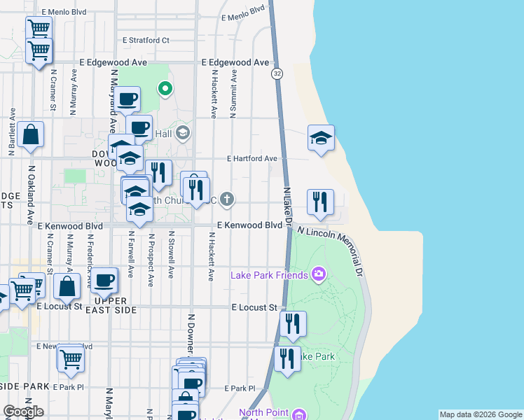 map of restaurants, bars, coffee shops, grocery stores, and more near 3005 East Hampshire Street in Milwaukee