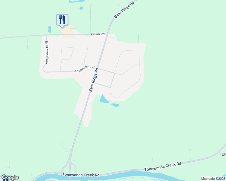 map of restaurants, bars, coffee shops, grocery stores, and more near 7189 Creekbend Drive in North Tonawanda