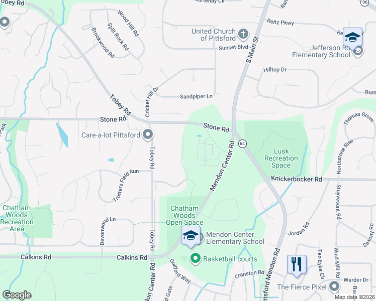 map of restaurants, bars, coffee shops, grocery stores, and more near 15 Turnberry Lane in Pittsford