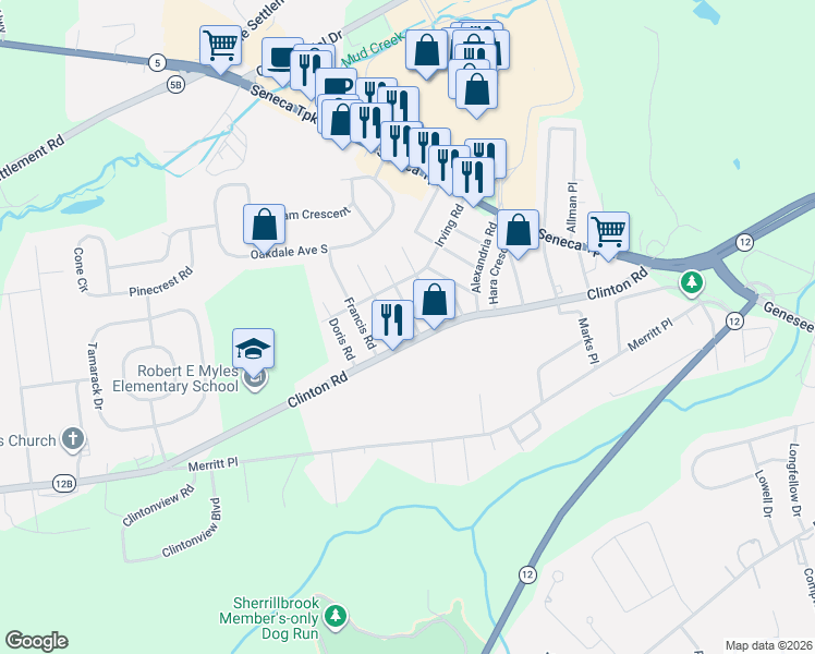 map of restaurants, bars, coffee shops, grocery stores, and more near 7 Catherine Avenue in New Hartford