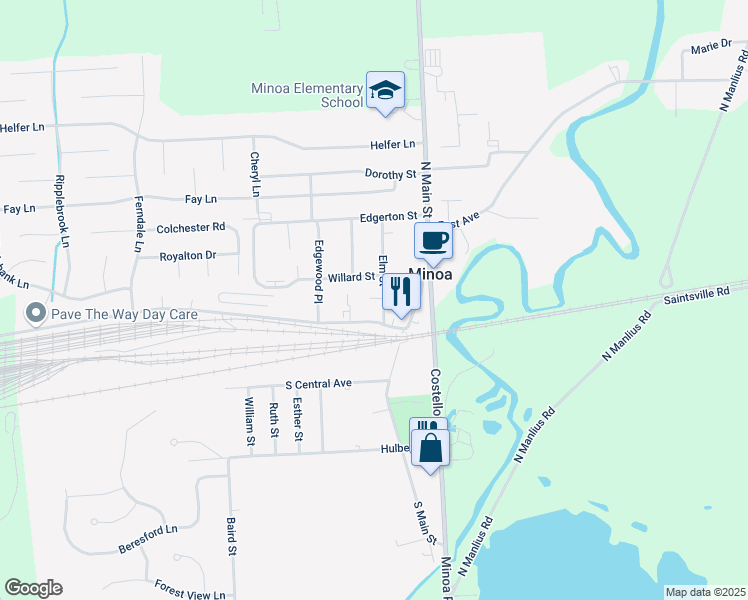 map of restaurants, bars, coffee shops, grocery stores, and more near 1131/2 Elm Street in Minoa