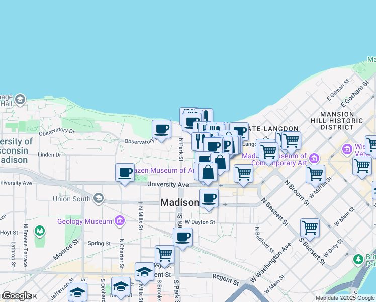 map of restaurants, bars, coffee shops, grocery stores, and more near 816 State Street in Madison
