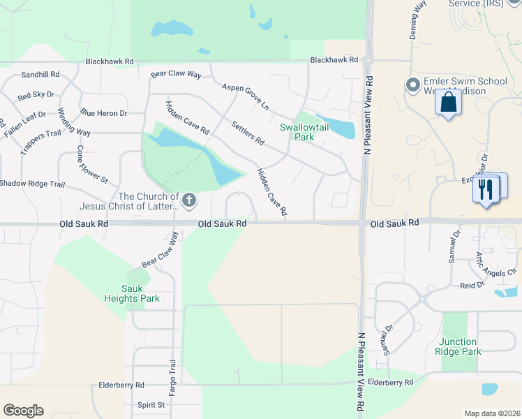 map of restaurants, bars, coffee shops, grocery stores, and more near 9121 Waterside Street in Middleton