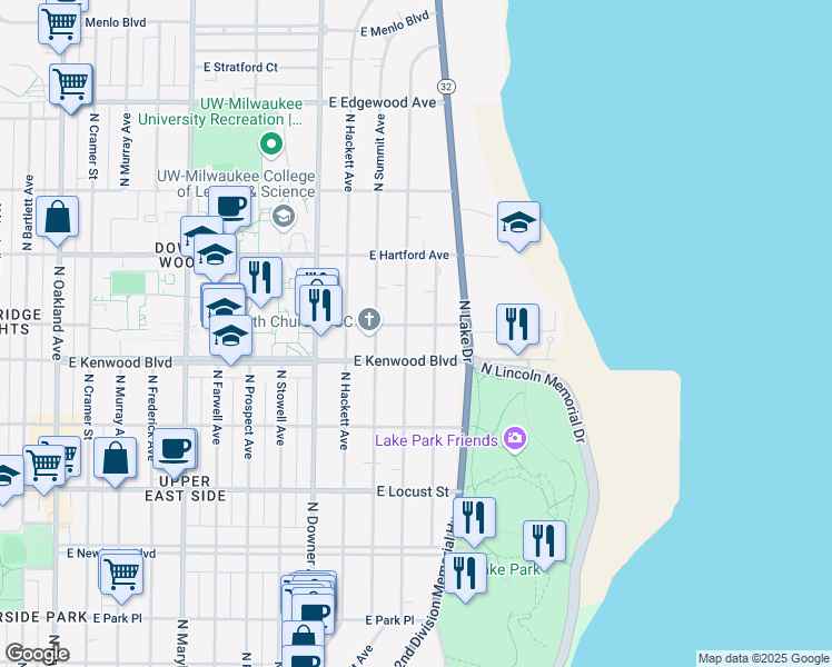 map of restaurants, bars, coffee shops, grocery stores, and more near 3132 North Shepard Avenue in Milwaukee