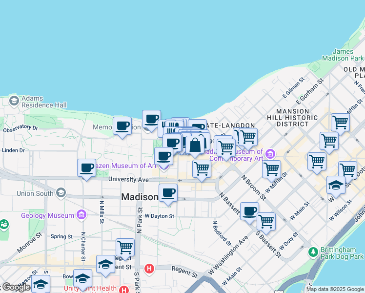 map of restaurants, bars, coffee shops, grocery stores, and more near 700 State Street in Madison