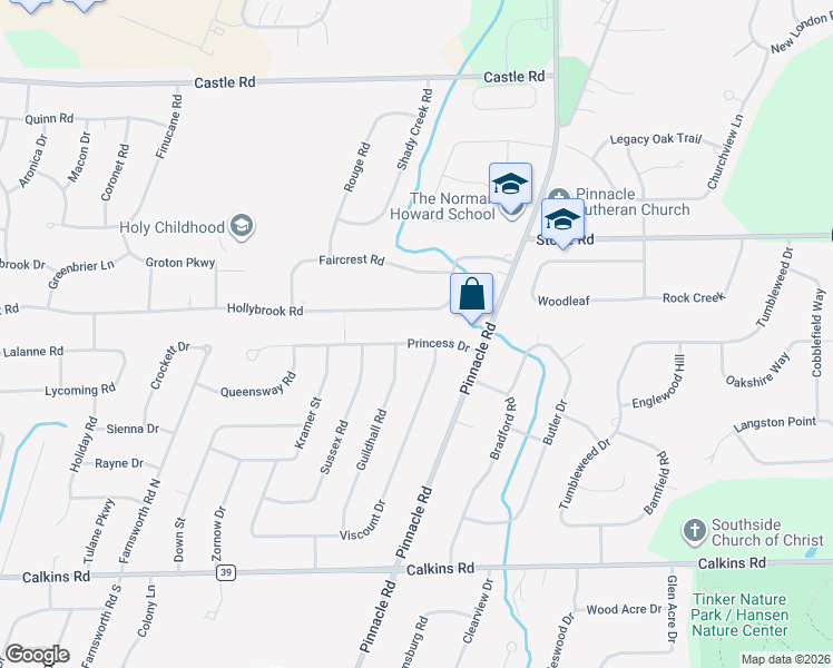 map of restaurants, bars, coffee shops, grocery stores, and more near 48 Princess Drive in Rochester