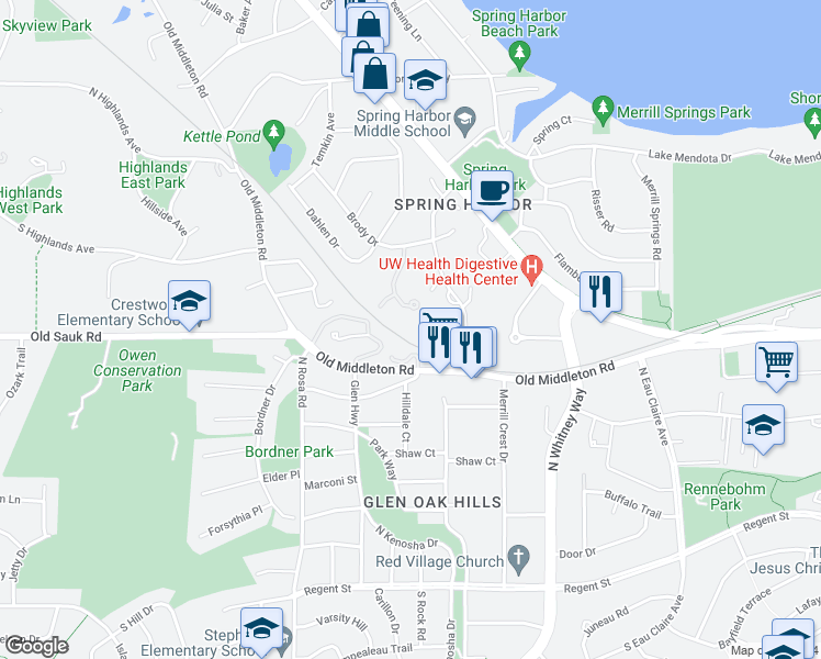 map of restaurants, bars, coffee shops, grocery stores, and more near 5339 Brody Drive in Madison